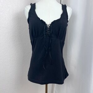 Y2K Babydoll Fairy Top Womens Medium Black Tank Renaissance Boho Grunge Festival